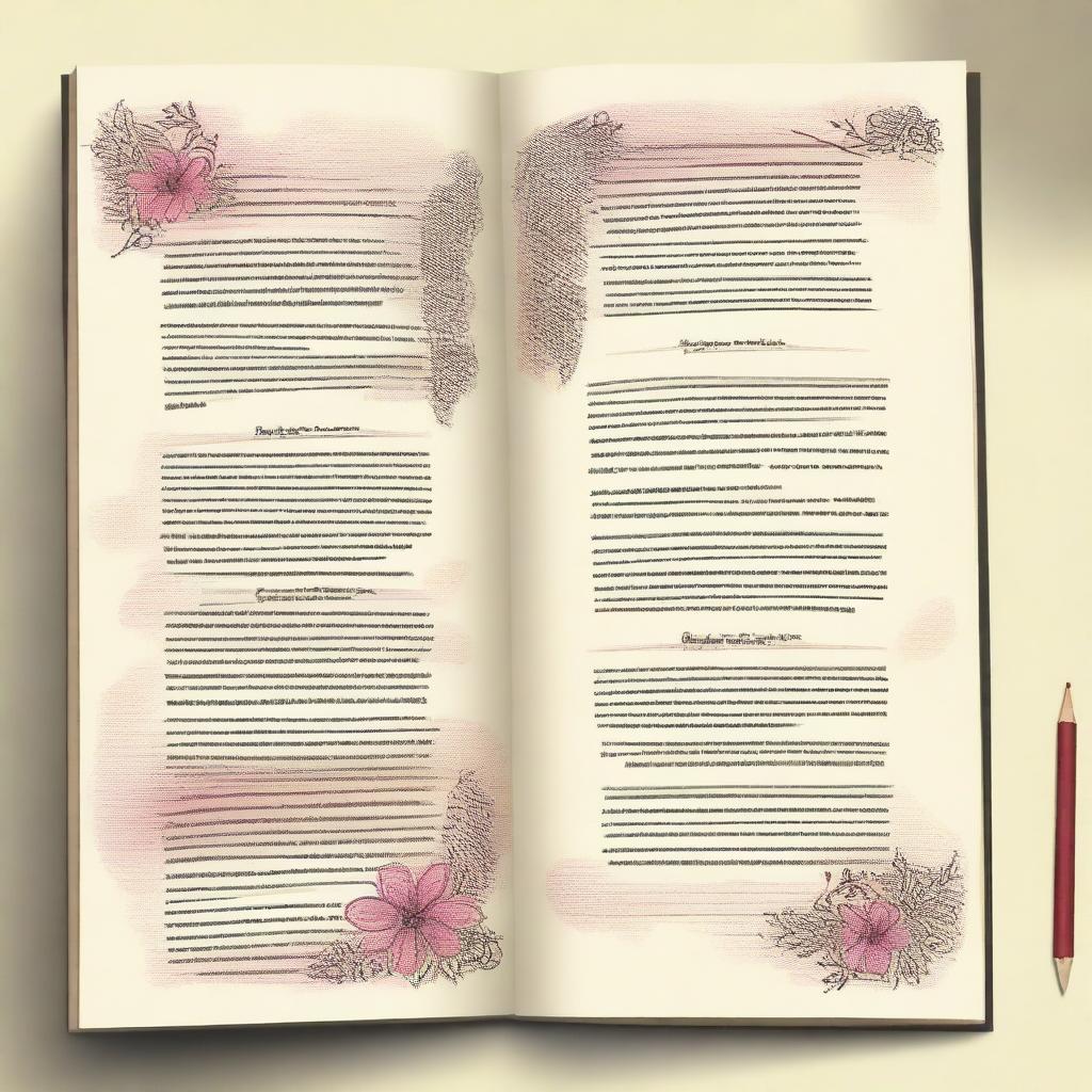 Create a book page design featuring the quote: 'Cinta seperti misteri terselubung pada suatu zaman, mengendap-ngendap di balik penampilan dan menjadikan hati sebagai sarangnya'