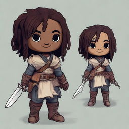 A Dungeons & Dragons themed ragged doll with dark skin, wearing torn and ragged clothing