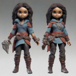 A Dungeons & Dragons themed female doll with dark skin, wearing torn and ragged clothing