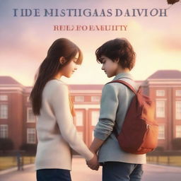 A romantic high school novel cover featuring two teenagers standing close together, holding hands, with a school building in the background