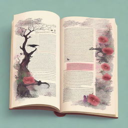 Create a book page design featuring the quote: 'Cinta seperti misteri terselubung pada suatu zaman, mengendap-ngendap di balik penampilan dan menjadikan hati sebagai sarangnya'