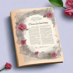 Create a book page design featuring the quote: 'Cinta seperti misteri terselubung pada suatu zaman, mengendap-ngendap di balik penampilan dan menjadikan hati sebagai sarangnya'