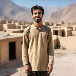 A young Iranian man standing in a traditional village