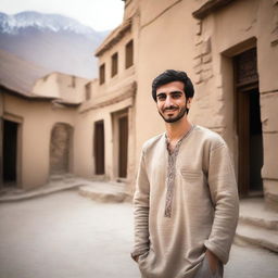 A young Iranian man standing in a traditional village