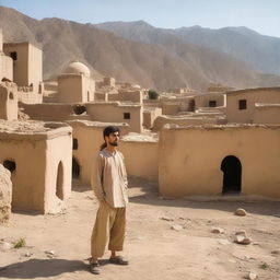 A young Iranian man standing in a traditional village