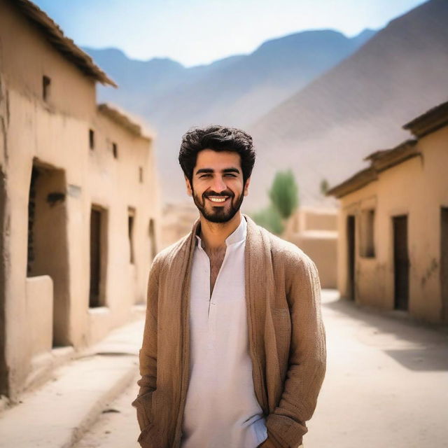 A young Iranian man standing in a traditional village