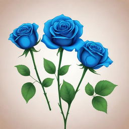 Three vibrant blue roses illustrated in a cartoon style