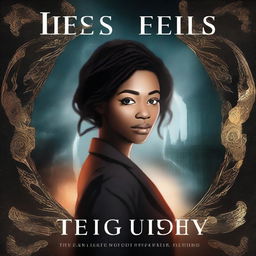 Create a dark-themed book cover titled 'Lexis Echoes of Empowerment - The Time Twisted Triumph'