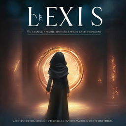 Create a dark-themed book cover titled 'Lexis Echoes of Empowerment - The Time Twisted Triumph'