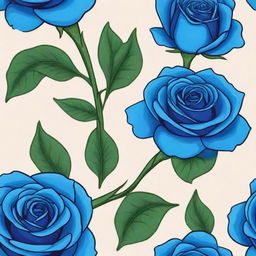 Three vibrant blue roses illustrated in a cartoon style