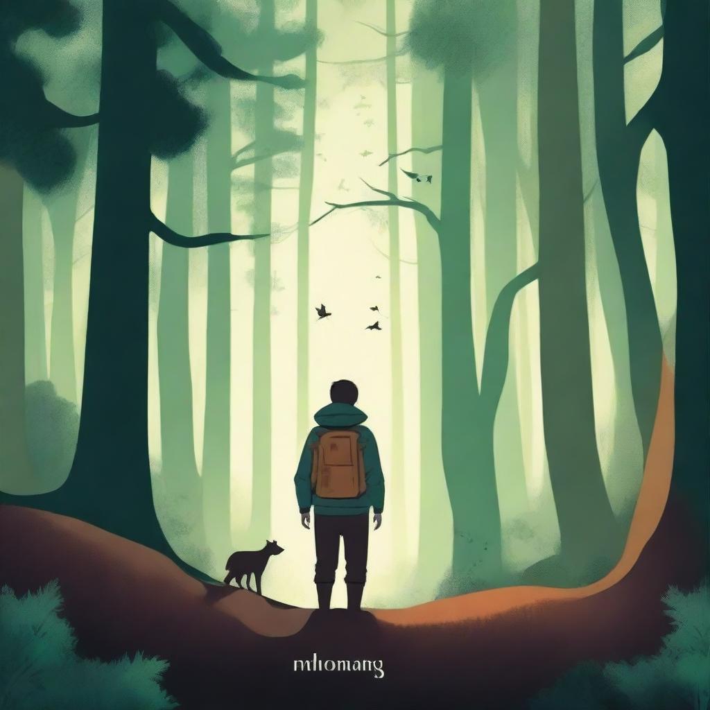 Create a captivating book cover featuring an adventurous scene with a mysterious forest and a brave protagonist