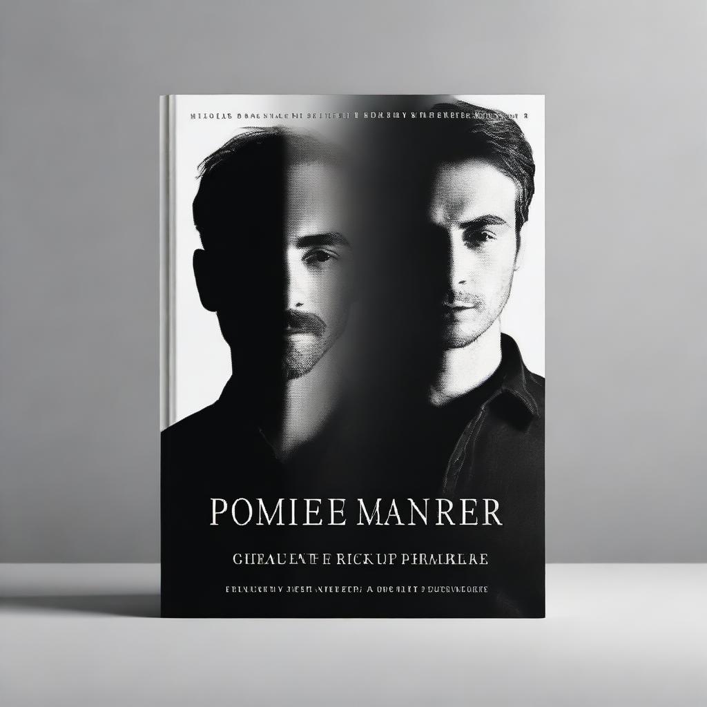 Create a mystery book cover featuring two blurred faces of the same person that blend together almost completely