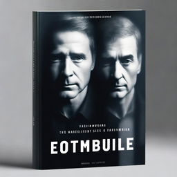 Create a mystery book cover featuring two blurred faces of the same person that blend together almost completely