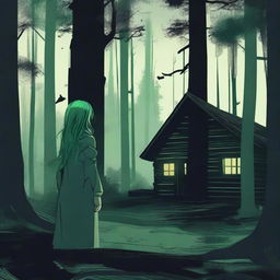 A dark and eerie forest where a murder is taking place