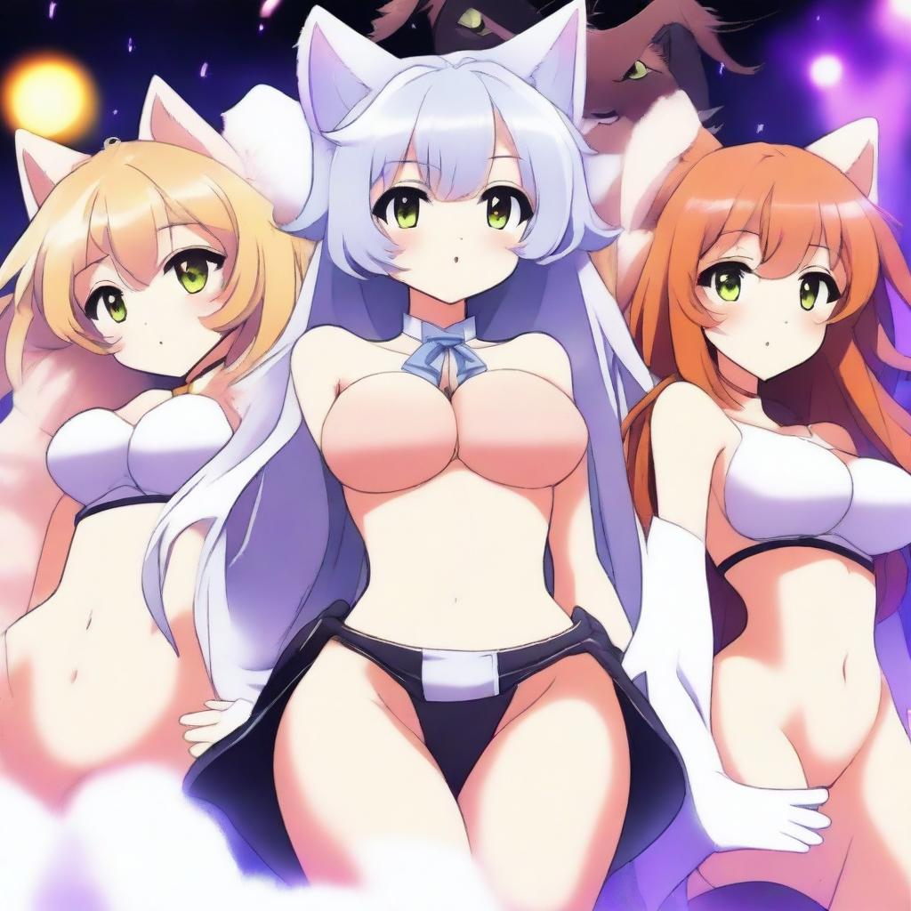 Surrounded by a cast of super cute and sexy anime-style furry girls, all posing seductively to grab attention