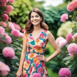 A person feeling fabulous in their favorite floral dress, standing confidently with a joyful expression