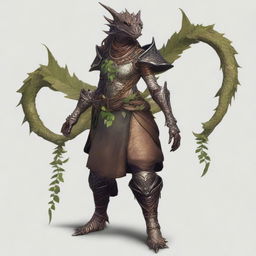 A female dragonborn character wearing small clothes adorned with plant designs