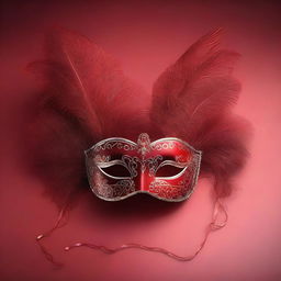 A 3D rendering of two masquerade ball masks set against a deep red background