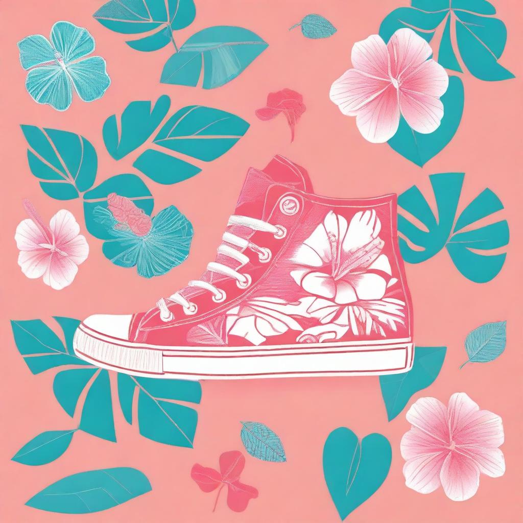 Design a pair of sneakers starting with a base template filled with coral pink