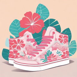 Design a pair of sneakers starting with a base template filled with coral pink