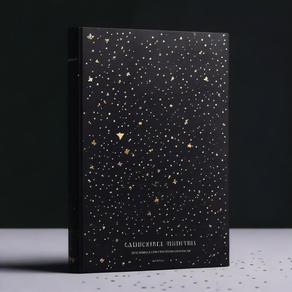 A black book cover with stars on it that gradually disappear towards the middle, creating a sense of depth and mystery