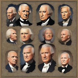 Create a detailed and elegant book cover featuring all of the USA Presidents