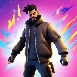 Create an image of The Weeknd in a Fortnite battle