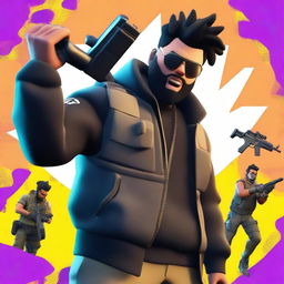 Create an image of The Weeknd in a Fortnite battle