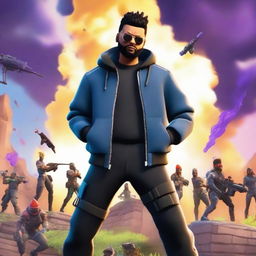 Create an image of The Weeknd in a Fortnite battle