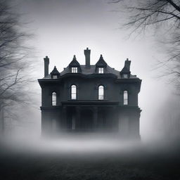 A large, elegant house partially hidden in mist or shadow to suggest mystery and opulence