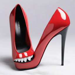 A stylish open-toe shoe designed to look like a mouth with teeth