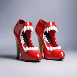 A stylish open-toe shoe designed to look like a mouth with teeth