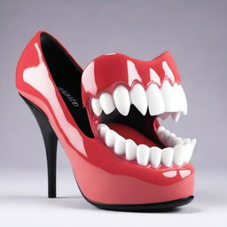 A stylish open-toe shoe designed to look like a mouth with teeth