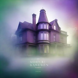 A large, elegant house partially hidden in mist or shadow to suggest mystery but not scary, with more colorful elements