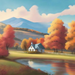 Create an image of a peaceful countryside landscape during autumn