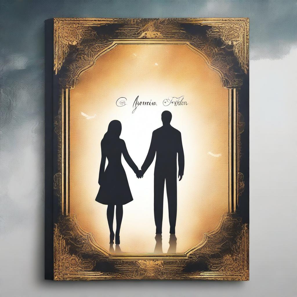 Create a book cover for a novel titled 'Cermin Takdir' which tells the story of a woman and a man who meet in another dimension