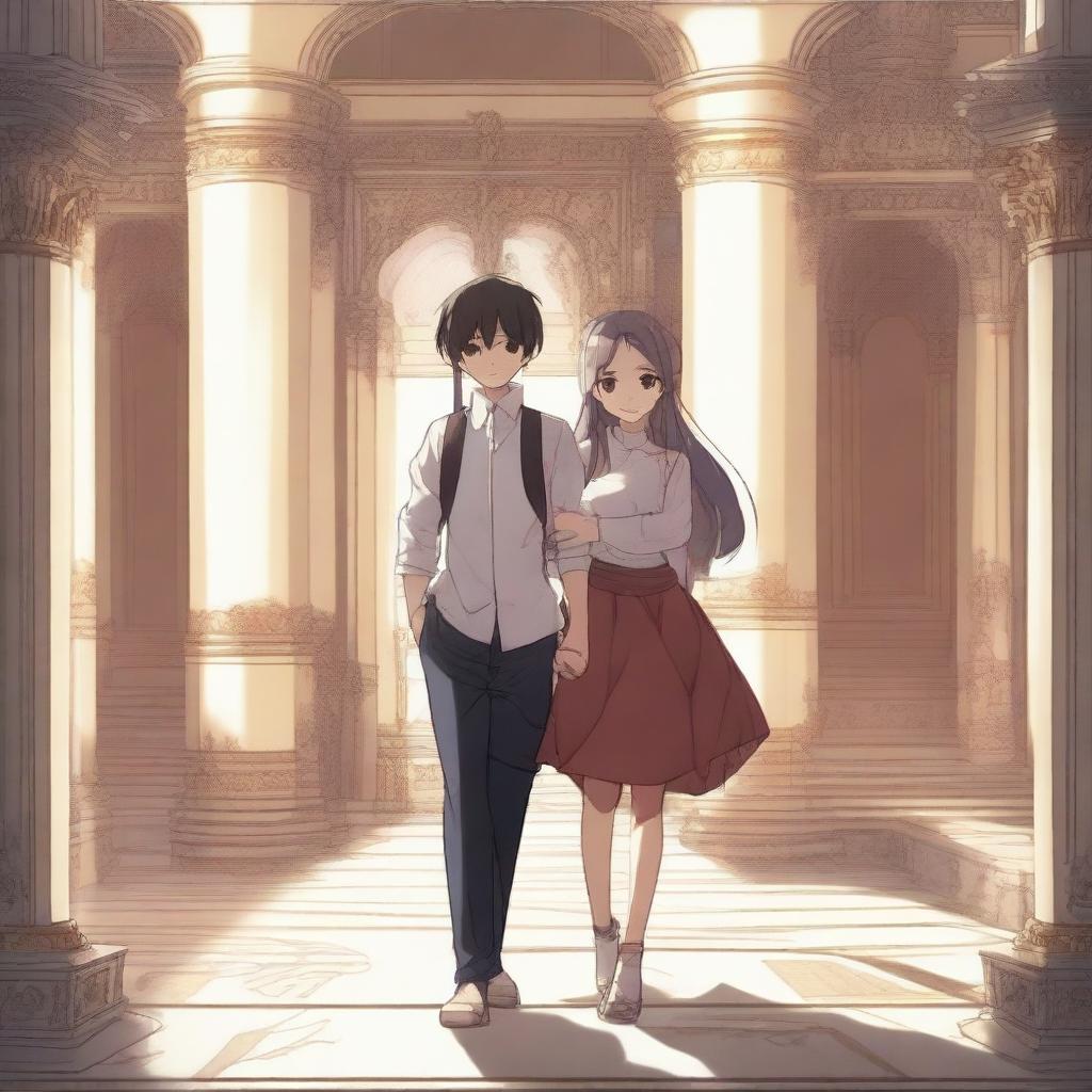 A boy and a girl who initially hate each other in a large, palace-like house