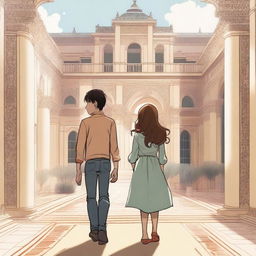 A boy and a girl who initially hate each other in a large, palace-like house