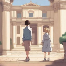 A boy and a girl who initially hate each other in a large, palace-like house