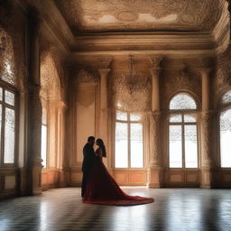 A man and woman who initially hate each other in a big house that looks like a palace