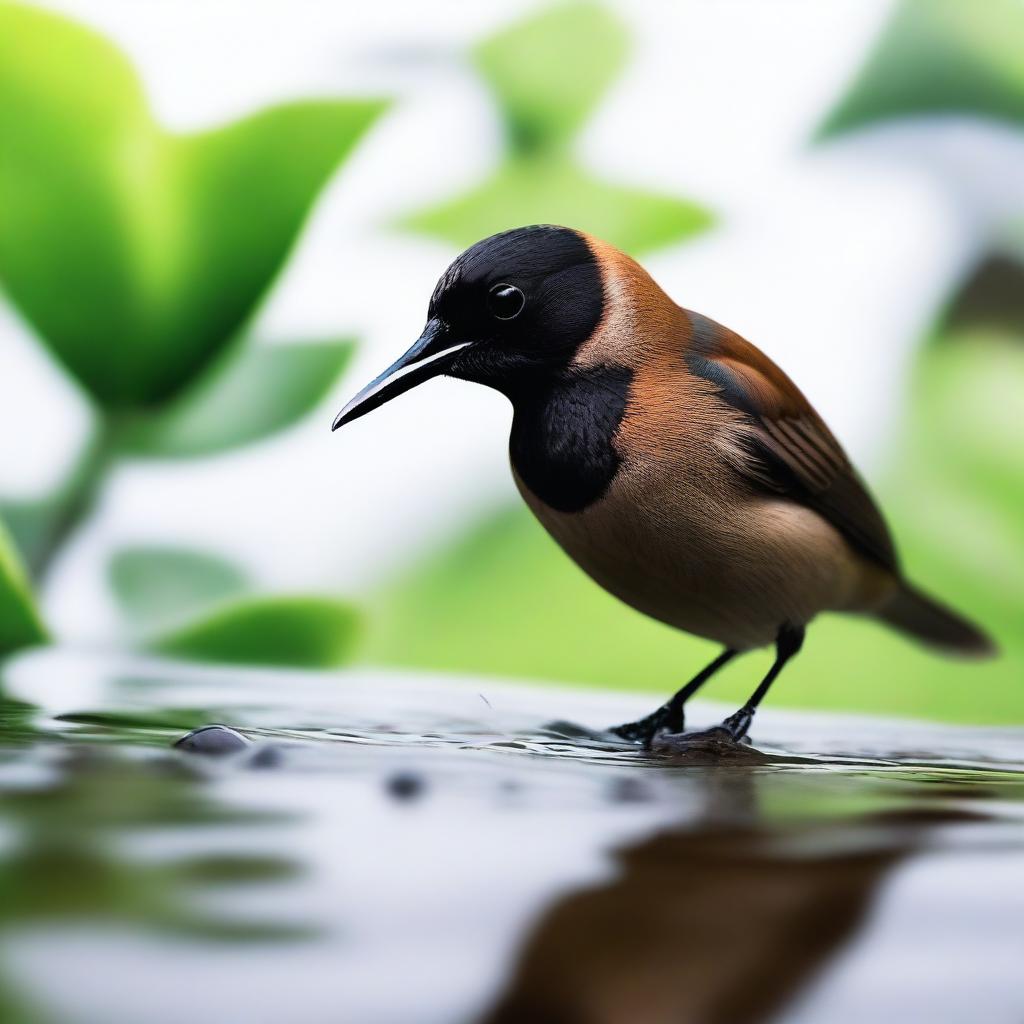 A small bird is seen drinking water