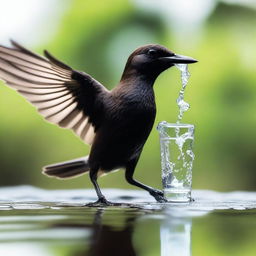 A small bird is seen drinking water