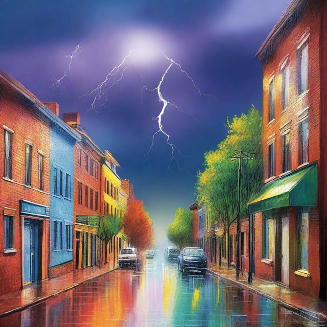 Create a book cover featuring a dramatic scene of a street divided into three distinct weather conditions