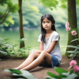 A young girl sitting on the bottom of her feet, with her legs folded underneath her