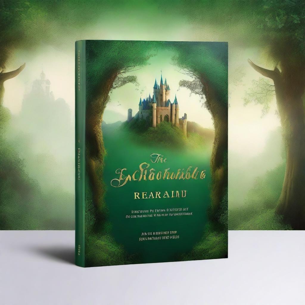 Create a captivating book cover with a mystical forest background, featuring an enchanted castle in the distance