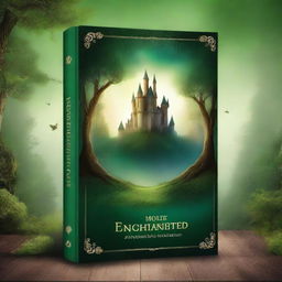 Create a captivating book cover with a mystical forest background, featuring an enchanted castle in the distance