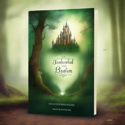 Create a captivating book cover with a mystical forest background, featuring an enchanted castle in the distance