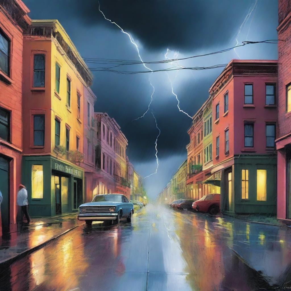 A captivating book cover illustration showing a street divided by contrasting weather conditions