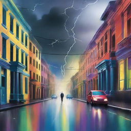 A captivating book cover illustration showing a street divided by contrasting weather conditions