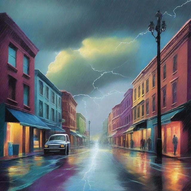 A captivating book cover illustration showing a street divided by contrasting weather conditions